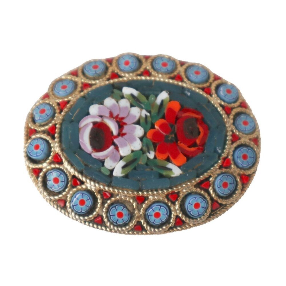 Vintage Micro Mosaic Glass Brooch Pin Itay